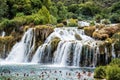 Many tourists are swimming in the waterfalls, Krka, Croatia, nat